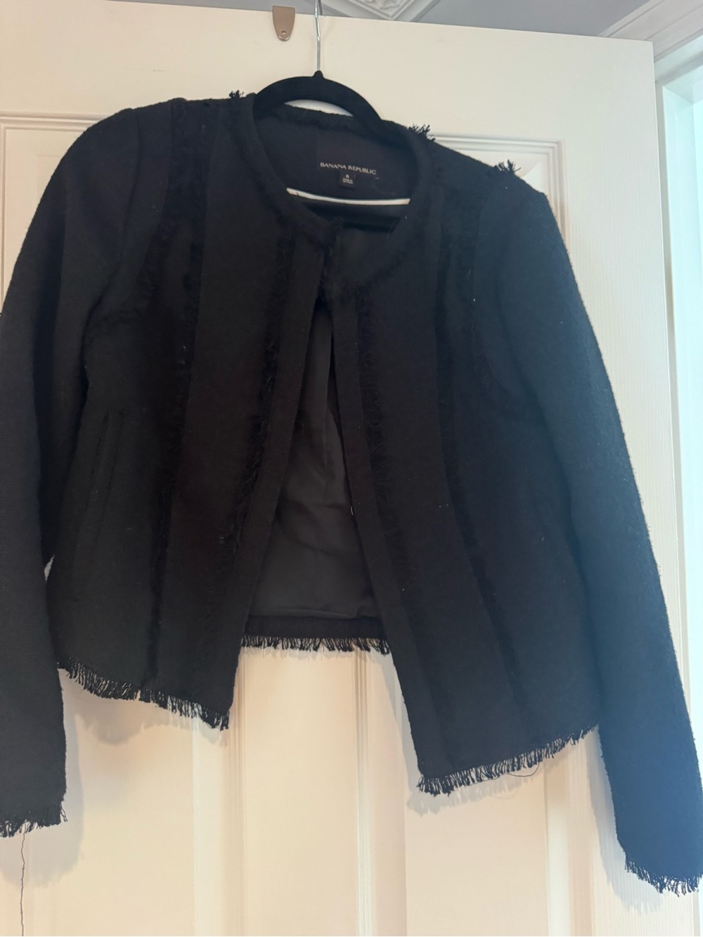 Banana Republic Black Fringe-Trim Cropped Blazer